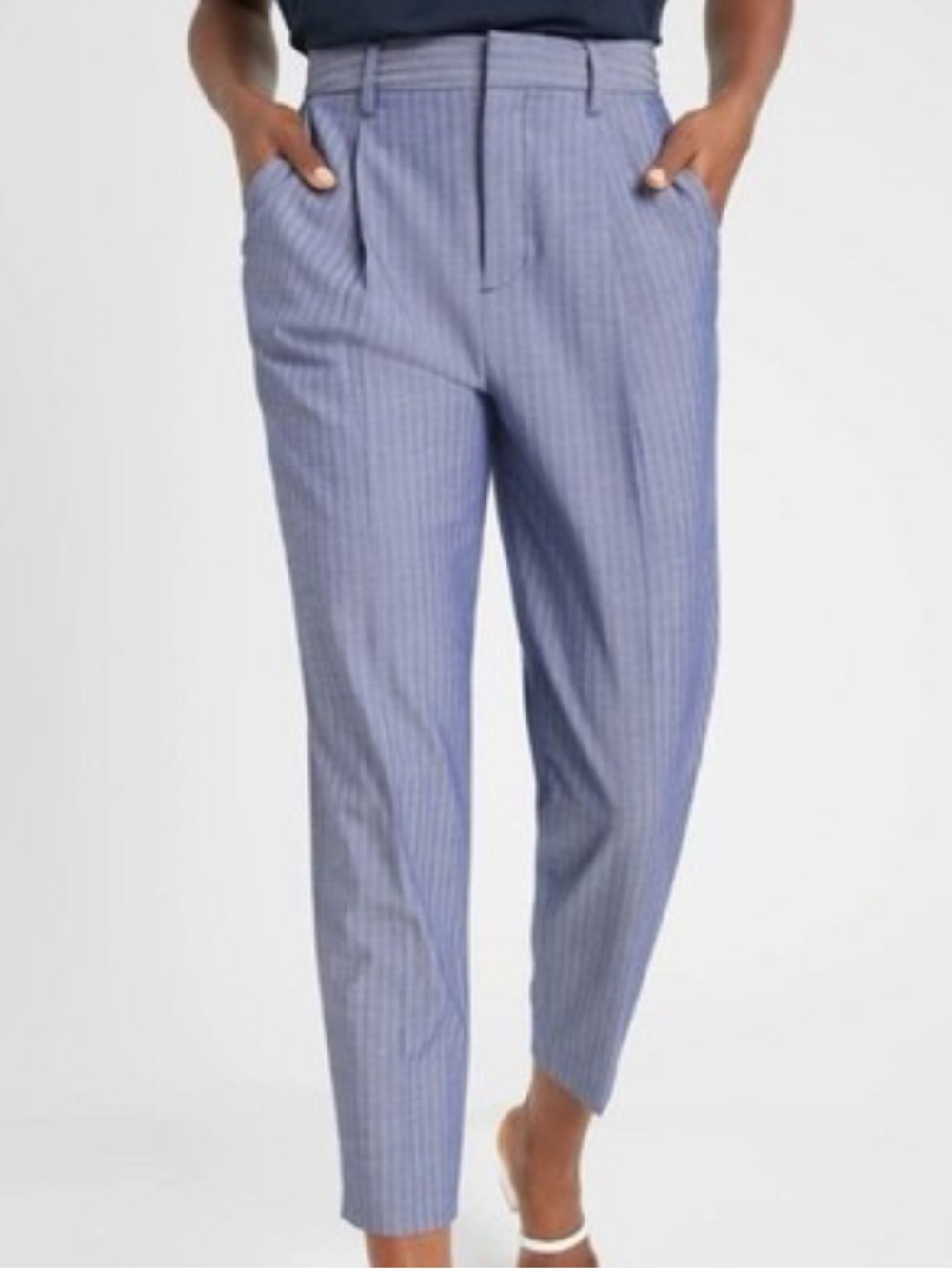 Banana Republic Ankle Pants Women's 18 High Rise Tapered Blue Stripe Office NWT
